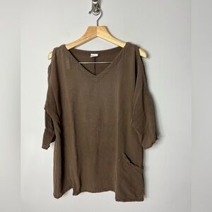 Oh My Gauze 100% Cotton Tunic Top Shirt Pullover Peek a Boo Arms Brown 627
